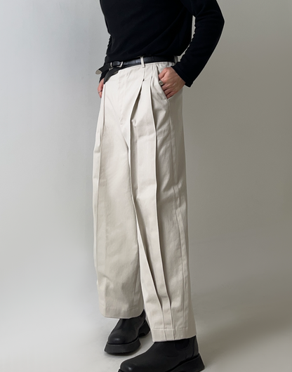 COTTON PLEATED WIDE PANTS