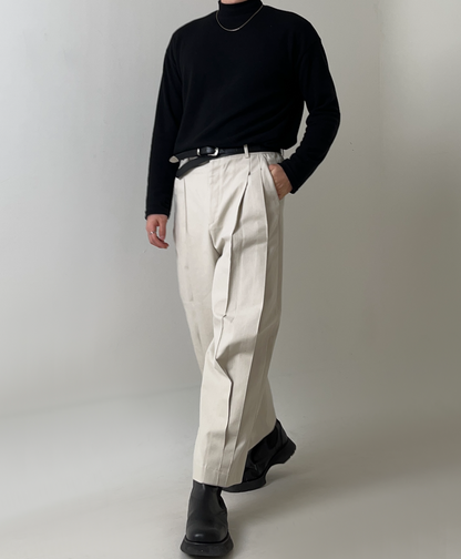 COTTON PLEATED WIDE PANTS