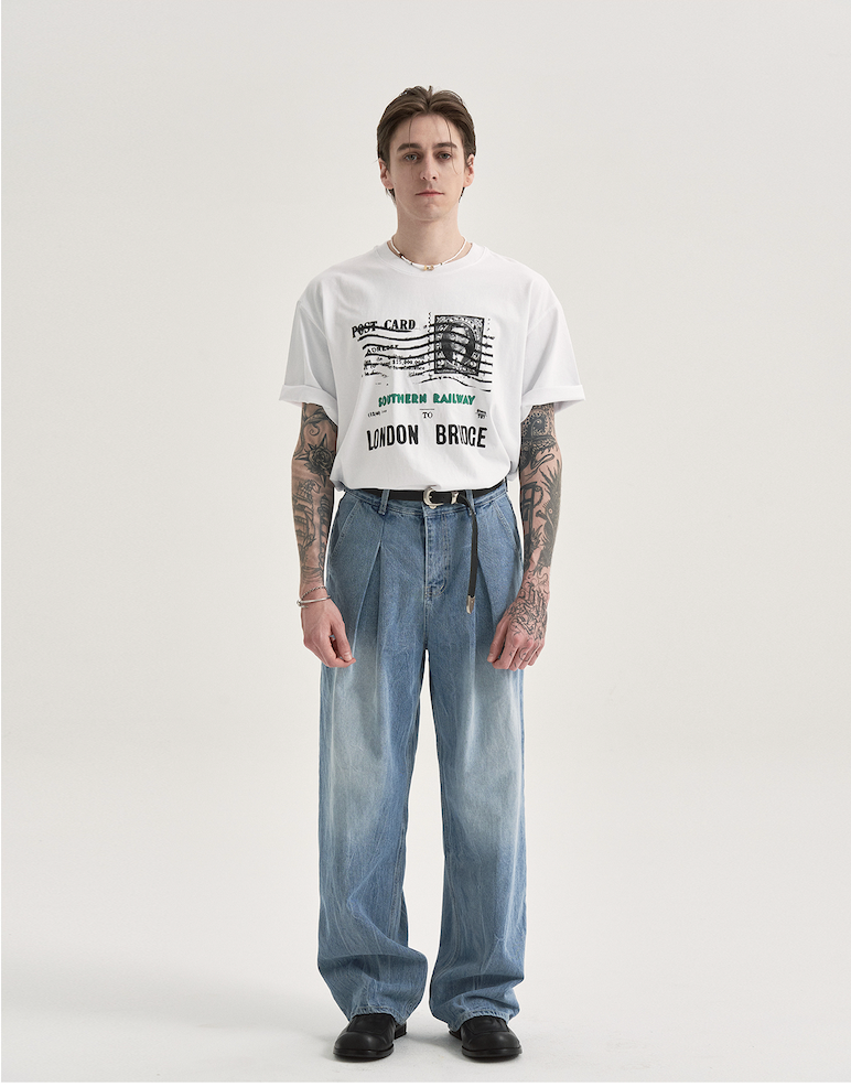 [PRE-ORDER] DENIM ONE TUCK WIDE PANTS