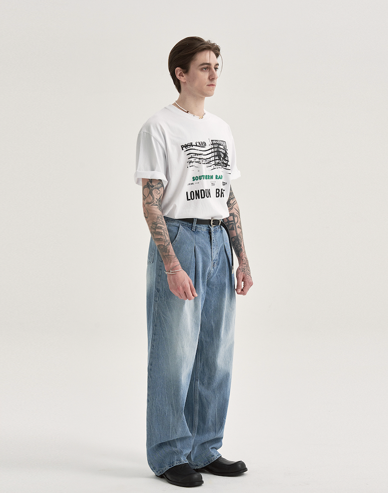 [PRE-ORDER] DENIM ONE TUCK WIDE PANTS