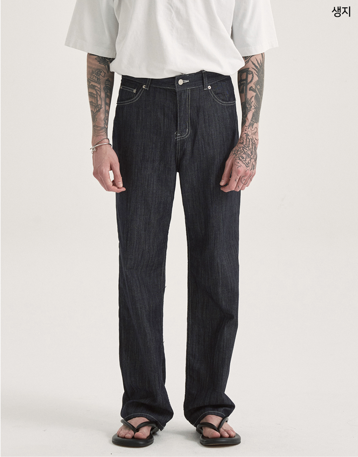 RAW DENIM STRAIGHT-LEG JEANS