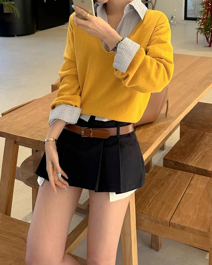 [PRE-ORDER]  LOW-RISE COTTON CONTRAST SKORT