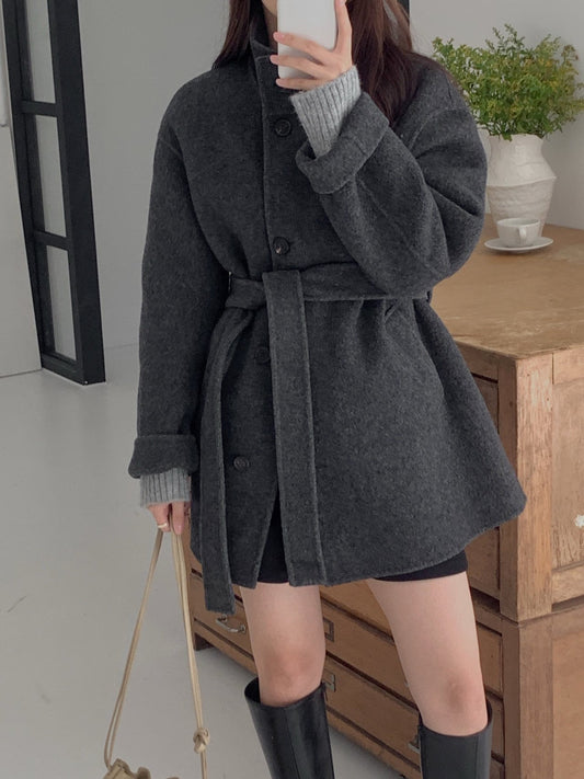 [PRE-ORDER]  BOUCLÉ HANDMADE HIGH-NECK COAT ☁️