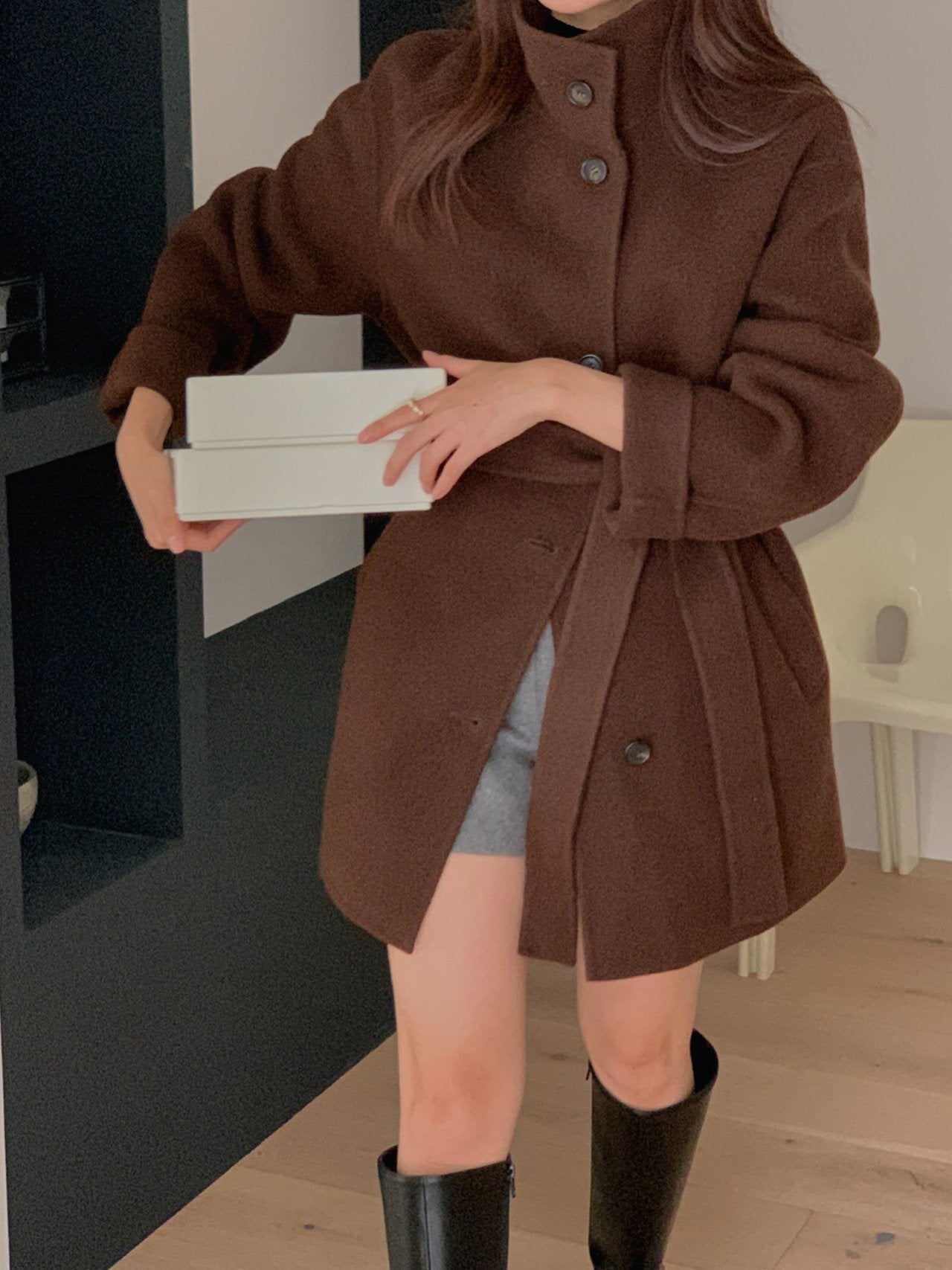 [PRE-ORDER]  BOUCLÉ HANDMADE HIGH-NECK COAT ☁️