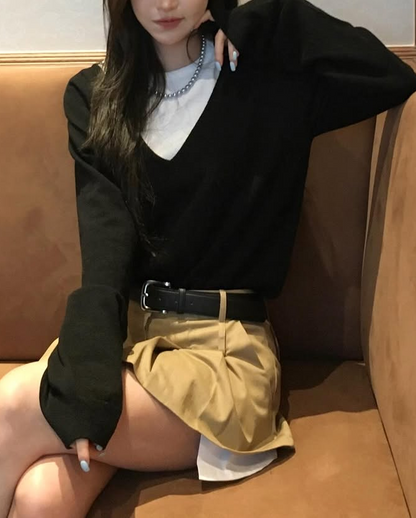 [PRE-ORDER]  LOW-RISE COTTON CONTRAST SKORT
