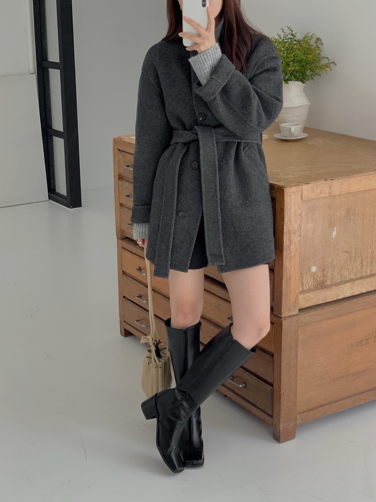 [PRE-ORDER]  BOUCLÉ HANDMADE HIGH-NECK COAT ☁️