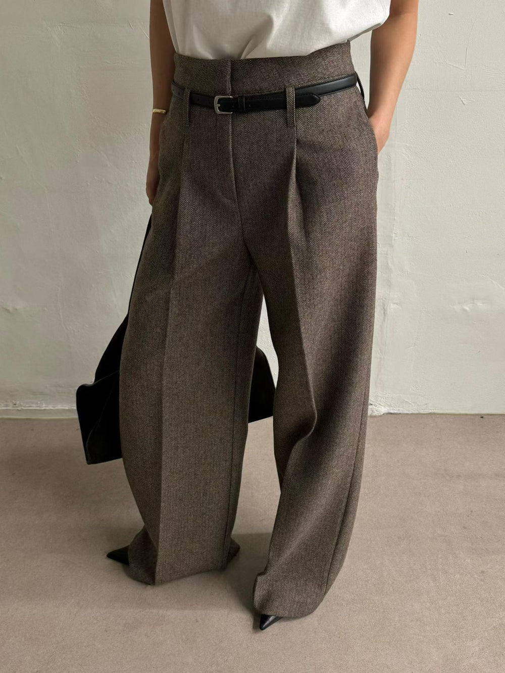 [PRE-ORDER]  CLASSIC HERRINGBONE WIDE-LEG PANTS