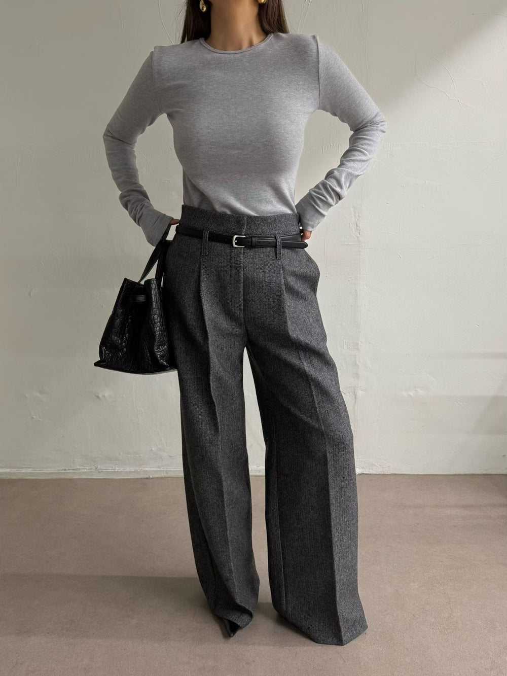 [PRE-ORDER]  CLASSIC HERRINGBONE WIDE-LEG PANTS