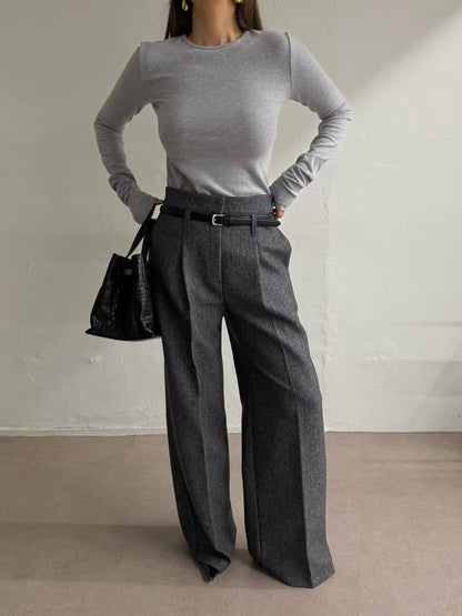 [PRE-ORDER]  CLASSIC HERRINGBONE WIDE-LEG PANTS