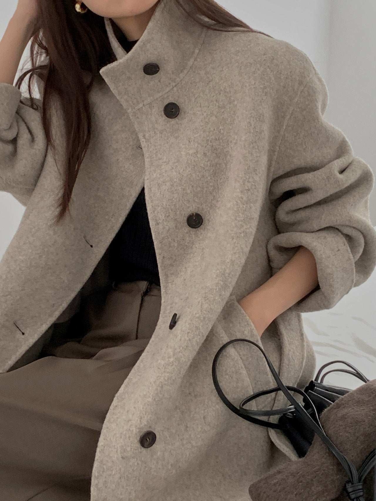 [PRE-ORDER]  BOUCLÉ HANDMADE HIGH-NECK COAT ☁️