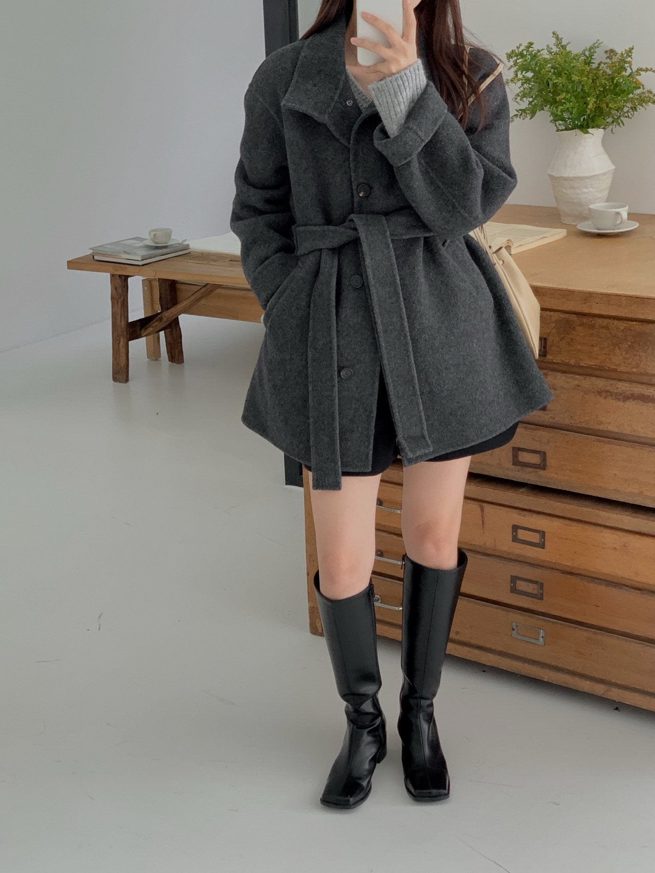 [PRE-ORDER]  BOUCLÉ HANDMADE HIGH-NECK COAT ☁️